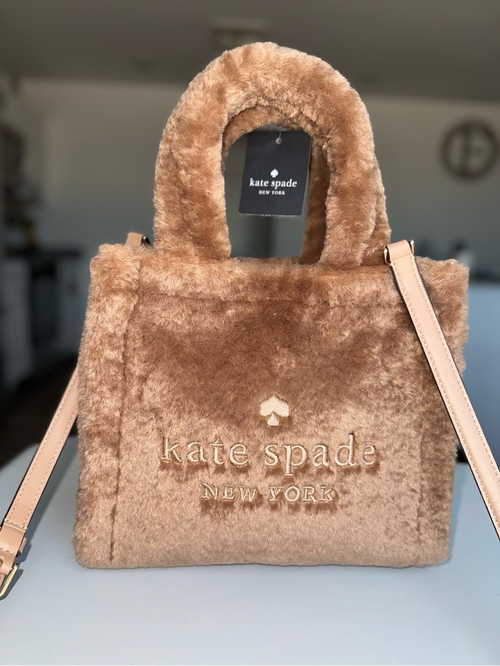 Kate Spade New York Ellie Faux Fur Tote in Camel Brown with Tan Straps